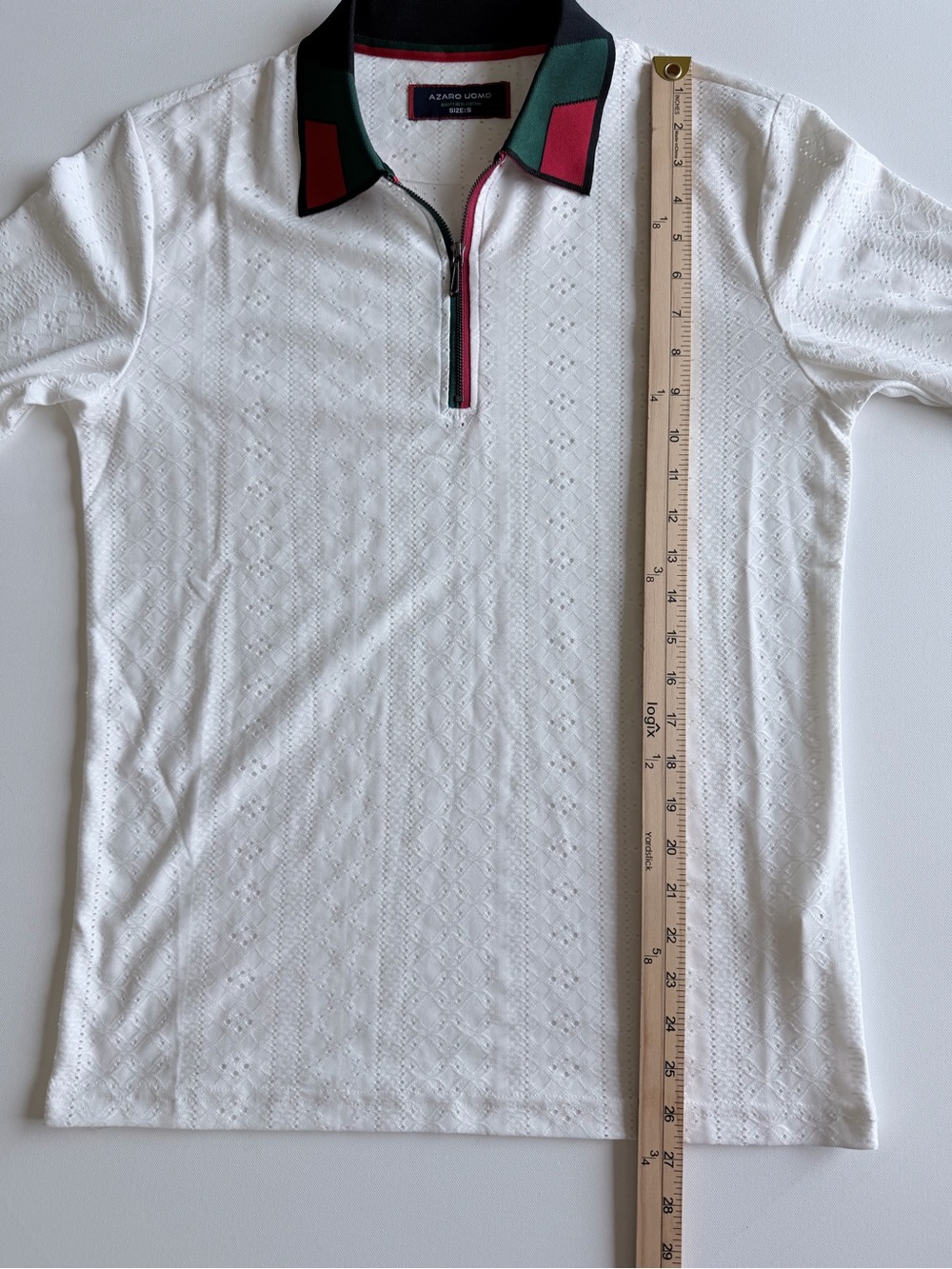 Azaro Uomo Eyelet Knit Quarter Zip Polo White Red Green Unisex Size S - Picture 7 of 11